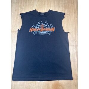 Harley Davidson Motorcycles Sleeveless TShirt Mens Black Flame Graphic Size L
